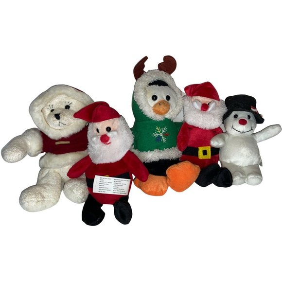 Mixed Lot Of 5 Christmas Plush Santa Snowman Penguin - Picture 3 of 11